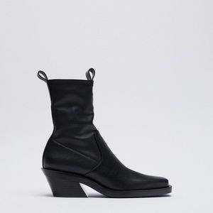 Zara black heeled square toe cowboy ankle boots